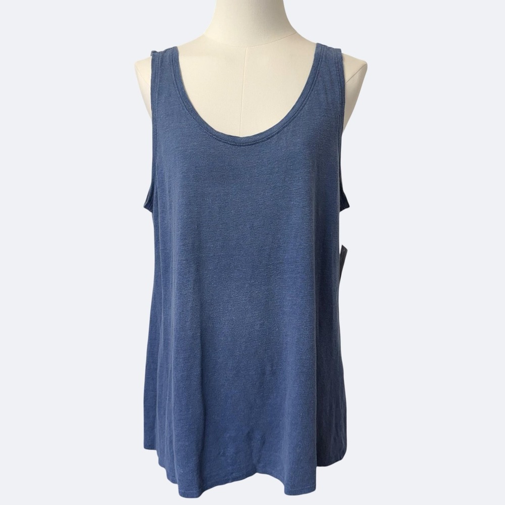 Eileen Fisher Tank Top Womens M Blue Organic Linen Scoop Neck Jersey Relaxed
